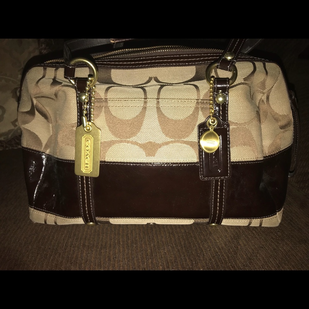 SOLD!!!Coach Signature Stripe satchel handbag